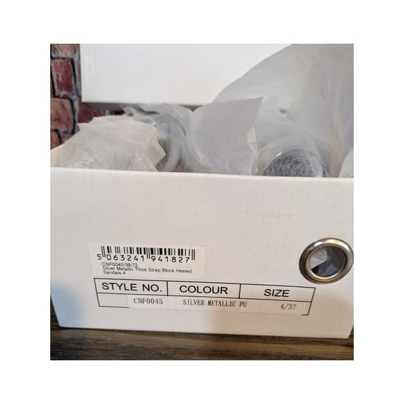 PrettyLittleThing Silver Metallic Ankle Strap Square Toe Block Heels Size 4 - Picture 5 of 8